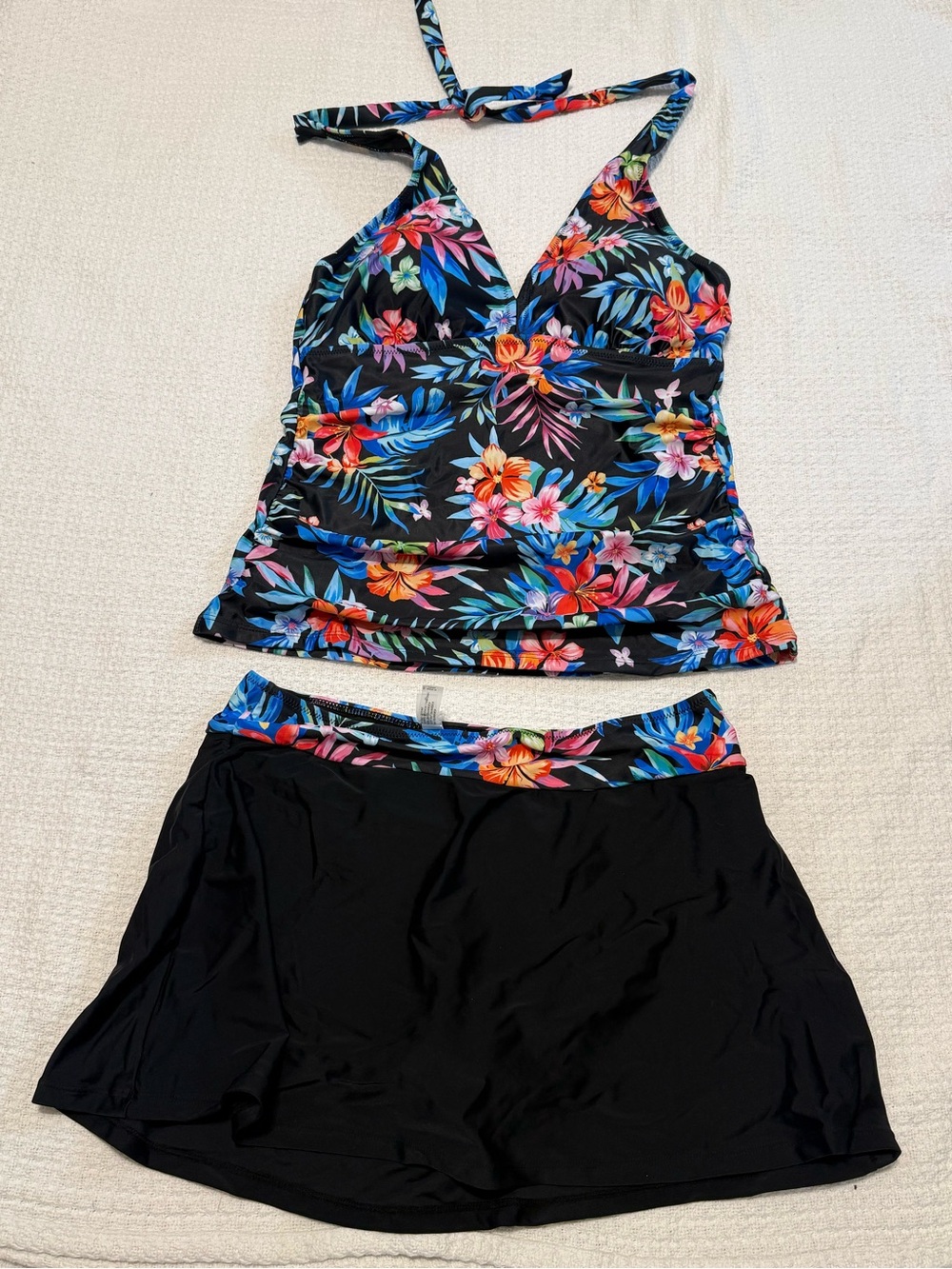 DACI Tropical Floral Tankini with Skirted Bottoms - Black Base